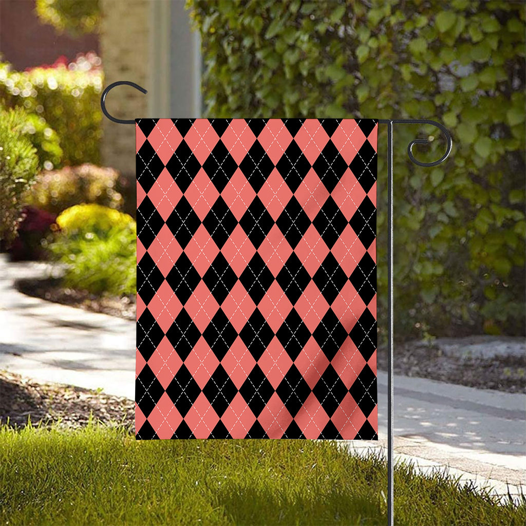 Black And Coral Argyle Pattern Print House Flag