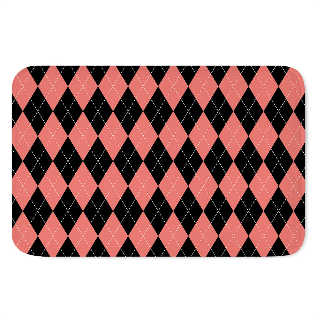 Black And Coral Argyle Pattern Print Indoor Door Mat
