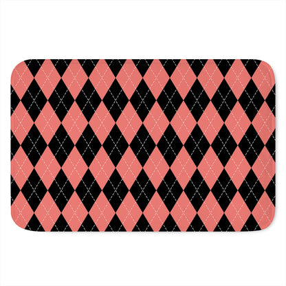 Black And Coral Argyle Pattern Print Indoor Door Mat