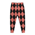 Black And Coral Argyle Pattern Print Jogger Pants
