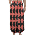Black And Coral Argyle Pattern Print Lantern Pants