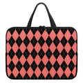 Black And Coral Argyle Pattern Print Laptop Sleeve With Handle