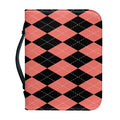 Black And Coral Argyle Pattern Print Leather Bible Cover