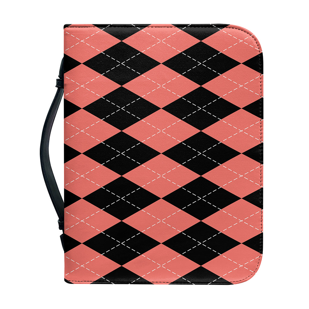 Black And Coral Argyle Pattern Print Leather Bible Cover