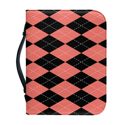 Black And Coral Argyle Pattern Print Leather Bible Cover