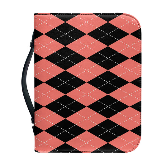 Black And Coral Argyle Pattern Print Leather Bible Cover
