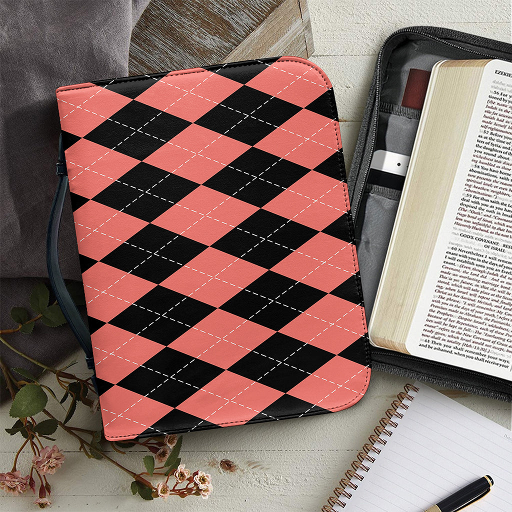 Black And Coral Argyle Pattern Print Leather Bible Cover