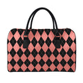 Black And Coral Argyle Pattern Print Leather Duffel Bag