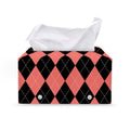 Black And Coral Argyle Pattern Print Leather Tissue Box Cover