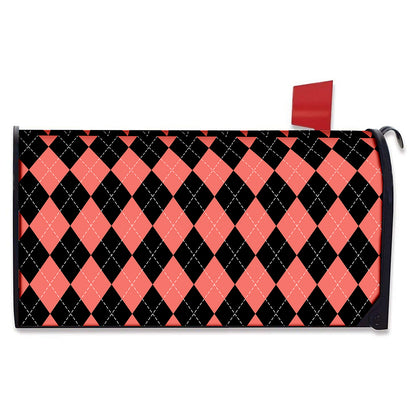 Black And Coral Argyle Pattern Print Mailbox Cover