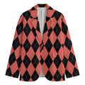 Black And Coral Argyle Pattern Print Men's Blazer