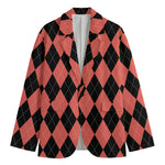 Black And Coral Argyle Pattern Print Men's Blazer