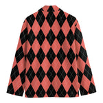 Black And Coral Argyle Pattern Print Men's Blazer