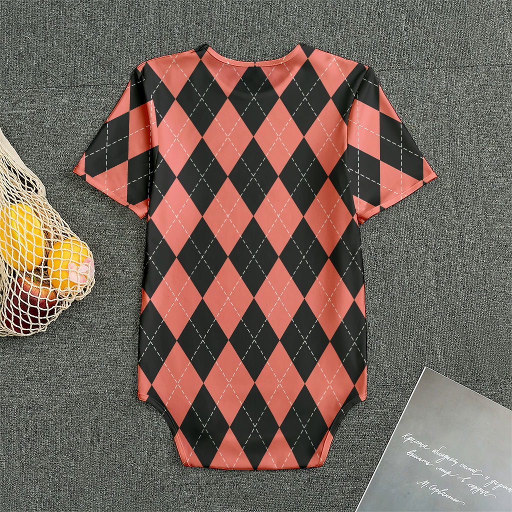 Black And Coral Argyle Pattern Print Men's Bodysuit