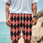 Black And Coral Argyle Pattern Print Men's Cargo Shorts