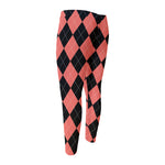 Black And Coral Argyle Pattern Print Men's Compression Pants