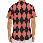 Black And Coral Argyle Pattern Print Men's Deep V-Neck Shirt