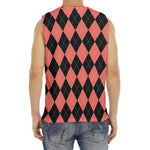 Black And Coral Argyle Pattern Print Men's Fitness Tank Top