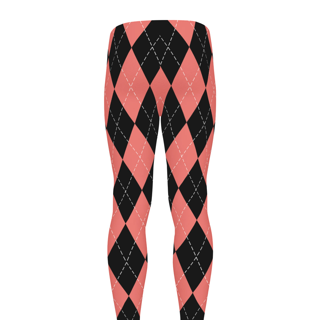 Black And Coral Argyle Pattern Print Men's leggings