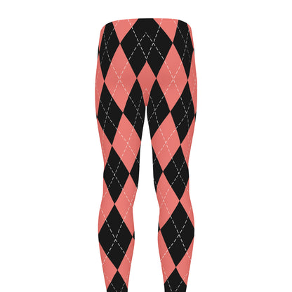Black And Coral Argyle Pattern Print Men's leggings