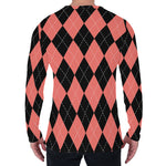 Black And Coral Argyle Pattern Print Men's Long Sleeve T-Shirt