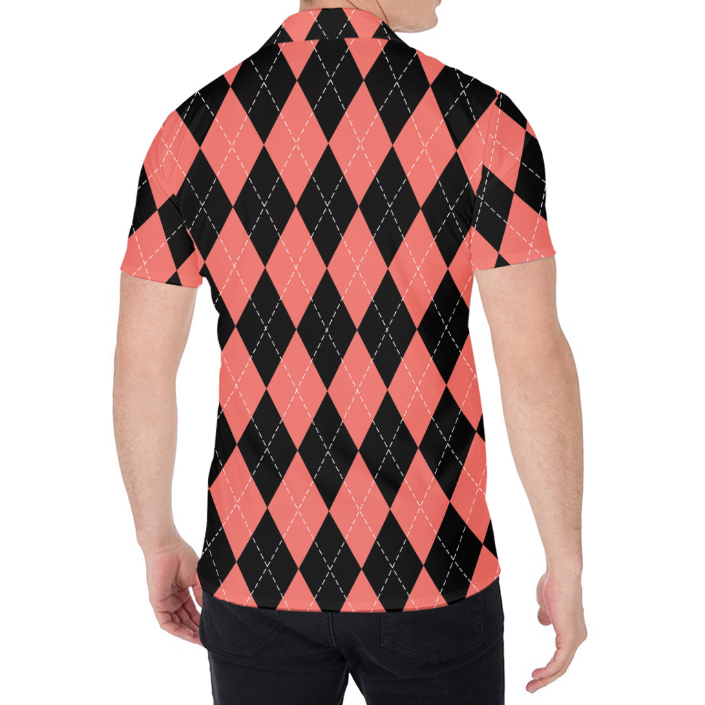 Black And Coral Argyle Pattern Print Men's Shirt