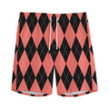 Black And Coral Argyle Pattern Print Men's Athletic Shorts