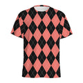 Black And Coral Argyle Pattern Print Men's Athletic T-Shirt
