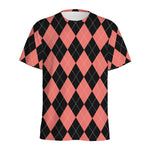 Black And Coral Argyle Pattern Print Men's Sports T-Shirt
