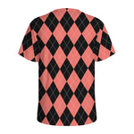 Black And Coral Argyle Pattern Print Men's Sports T-Shirt