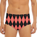 Black And Coral Argyle Pattern Print Men's Triangle Swim Briefs