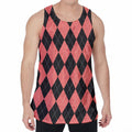 Black And Coral Argyle Pattern Print Men's Velvet Tank Top