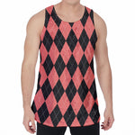 Black And Coral Argyle Pattern Print Men's Velvet Tank Top