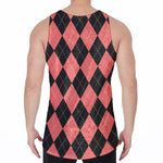 Black And Coral Argyle Pattern Print Men's Velvet Tank Top