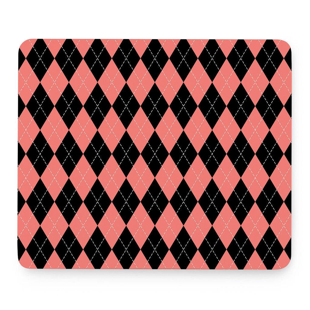 Black And Coral Argyle Pattern Print Mouse Pad