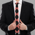 Black And Coral Argyle Pattern Print Necktie