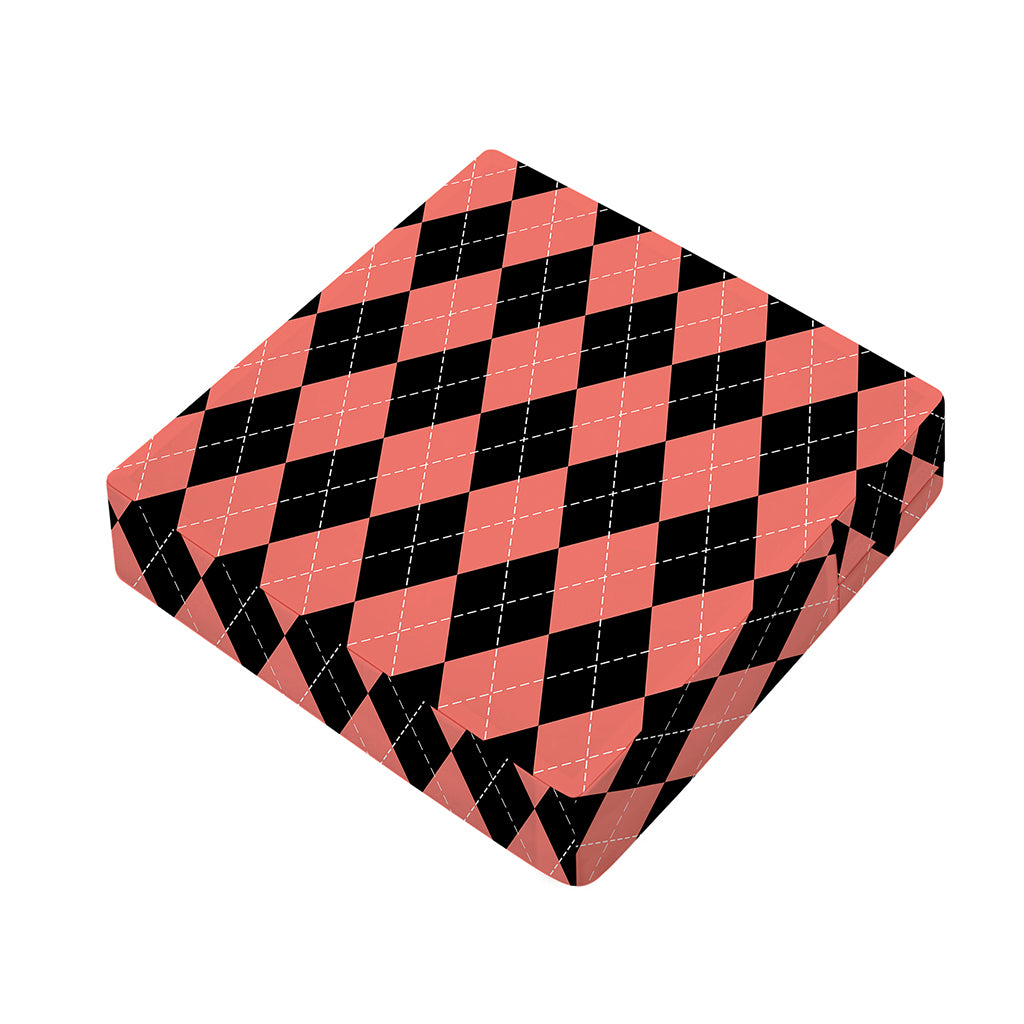 Black And Coral Argyle Pattern Print Outdoor Seat Cushion Cover