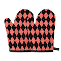 Black And Coral Argyle Pattern Print Oven Mitts