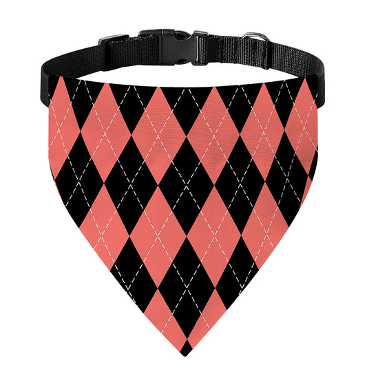 Black And Coral Argyle Pattern Print Over The Collar Dog Bandana