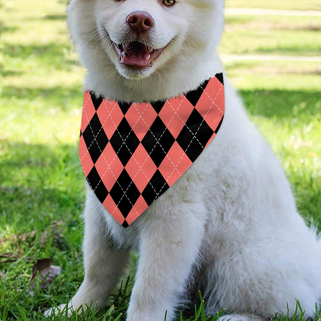 Black And Coral Argyle Pattern Print Over The Collar Dog Bandana