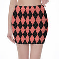 Black And Coral Argyle Pattern Print Pencil Mini Skirt