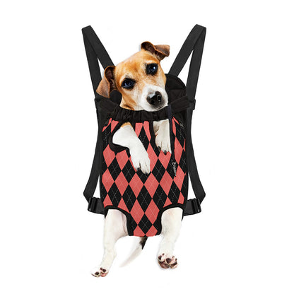 Black And Coral Argyle Pattern Print Pet Carrier Backpack