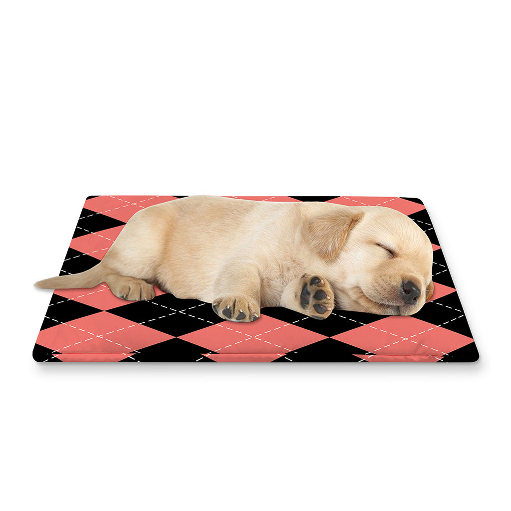 Black And Coral Argyle Pattern Print Pet Cooling Mat Cover