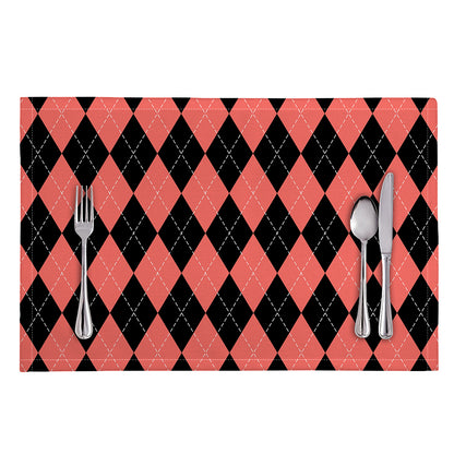 Black And Coral Argyle Pattern Print Placemat