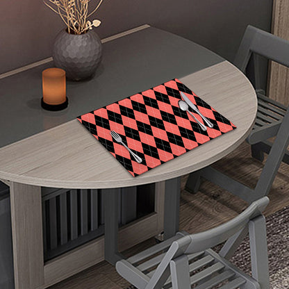 Black And Coral Argyle Pattern Print Placemat