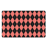 Black And Coral Argyle Pattern Print Polyester Doormat