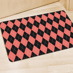 Black And Coral Argyle Pattern Print Polyester Doormat