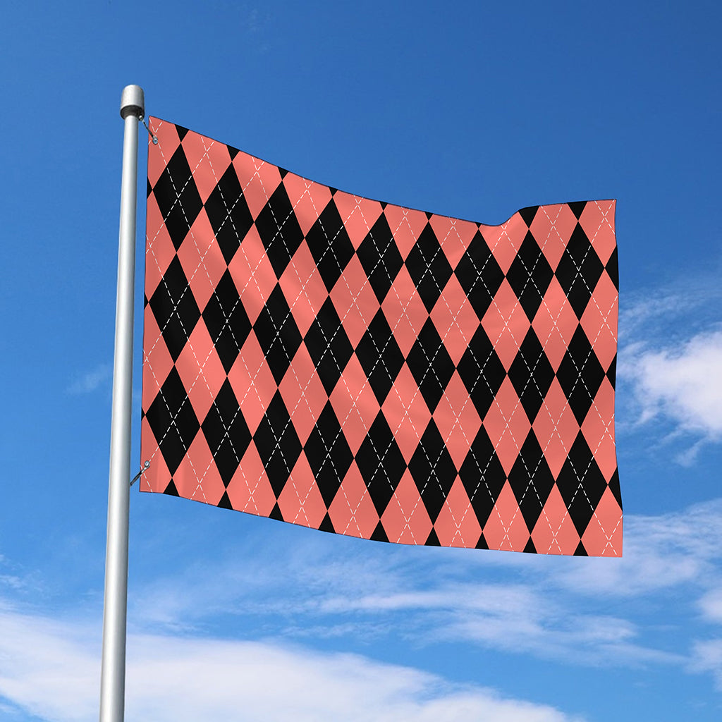 Black And Coral Argyle Pattern Print Polyester Flag