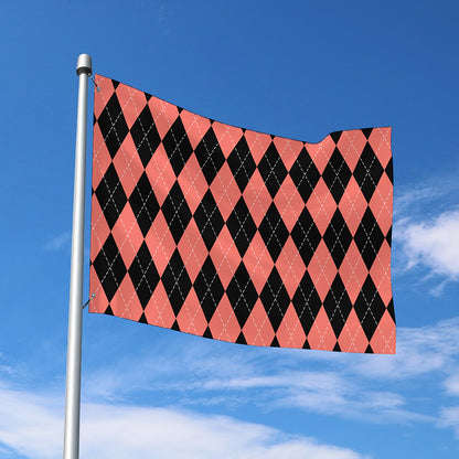 Black And Coral Argyle Pattern Print Polyester Flag