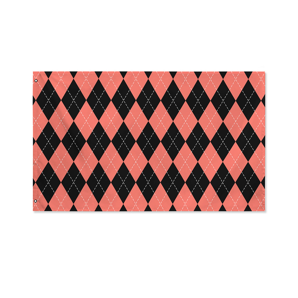 Black And Coral Argyle Pattern Print Polyester Flag